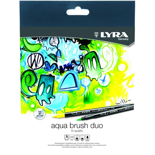 Lyra Aqua Brush Duo Brush Markers - Set of 36 Water-Based Brush Pens for Artists of All Ages - Dual Tip Markers for Fine Details and Wide Strokes - Durable Coloring Markers for Blending Effects