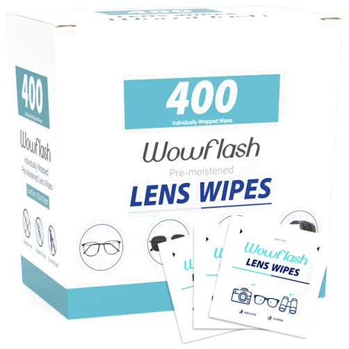 Wowflash 400 Count Lens Wipes for Eyeglasses, Eyeglass Lens Cleaning Wipes Pre-moistened Individually Wrapped Sracth-Free Streak-Free Eye Glasses Cleaner Wipes for Sunglass, Camera Lens, Goggles