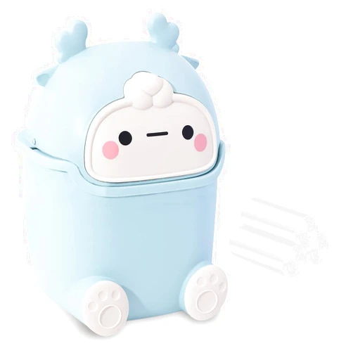 SHAIDOJIO Cute Desktop Trash Can, Creative Mini Garbage Can with 90Pcs Trash Bags, Small Desktop Plastic Waste Basket with Flip Lid for Bathrooms, Kitchens, Offices, Dressing Table (Sky Blue)