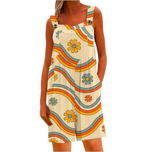 Generic Rompers for Women Sleeveless Summer Short Jumpsuits Adjustable Straps Denim Bib Overall Shorts Resort Wear Outfit
