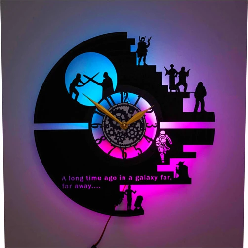Generic Vinyl Record Wall Clock with LED Light, Gift Idea, Home Decor, Black