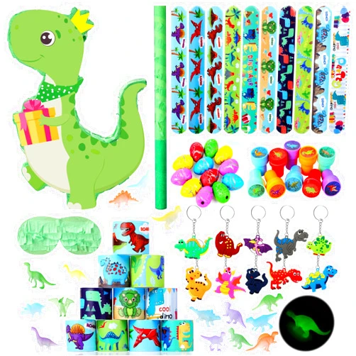 Pasimy 107 Pcs Dinosaur Birthday Party Favors Piñata Set Dino Decoration 16.5 x 11.8 x 3.1 Inch Dinosaur Birthday Piñata with Stick Blindfold for Party Favors(Green,Lovely)