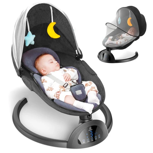 BIMUVA Baby Swing, Bimuva Electric Baby Swing for Infants to Toddler, Bluetooth Baby Rocker with Music Speaker, Protable Bouncer for Baby, 5 Sway Speeds 6 Seat Positions, Remote Control for Indoor, Boy, Girl