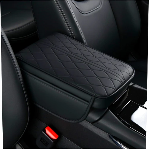 ST SoleMe.Tc Black Leather Center Console Pad Car Armrest Cushion with Side Pocket- Car Arm Rest Covering Vehicle Memory Foam Armrest Box Cover for Car SUV Truck, Water Ripple Style, (L)