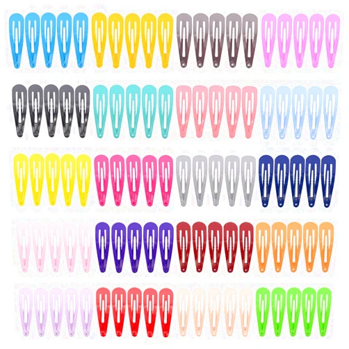 PIDOUDOU 100 Pieces Solid Color 2 Inch Barrettes Women Metal Snap Clips