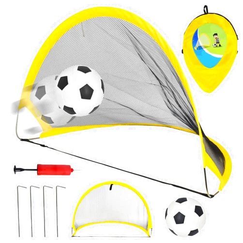 Leutsin Portable Soccer Goals Set of 2 Packable Football Door Folding Indoor or Outdoor Goals with Football, Inflator, Soccer Target Trainer Yellow