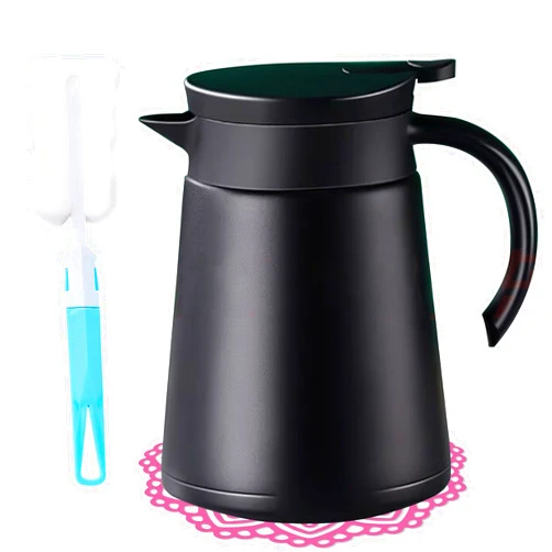 Deeriz Mini Stainless Steel Thermal Carafe Coffee, 30 oz Tea Pot Double Wall Vacuum Insulated with Handle and Lid (black)