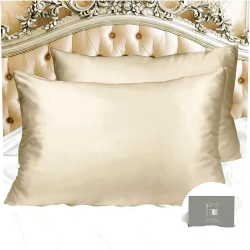 MYK 100% Pure Natural Mulberry Silk Pillowcase, 30 Momme Both Side for Hair and Skin Care (King, Beige)