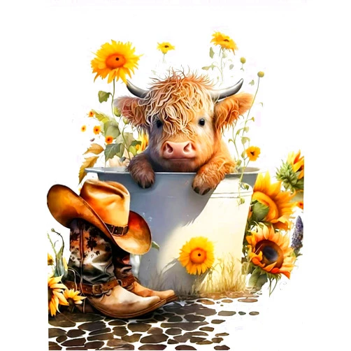 igoodom Cow Diamond Painting Kit for Adults, Sunflower Diamond Art Kits for Beginners, Full Drill Round Gem Art Diamond Painting for Home Wall Decor Gift 12x16inch