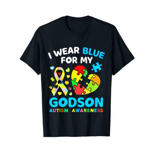 Fighter Autism Awareness Day Love Puzzle Ribbon I Wear Blue For My Godson Puzzle Autism Awareness Month T-Shirt