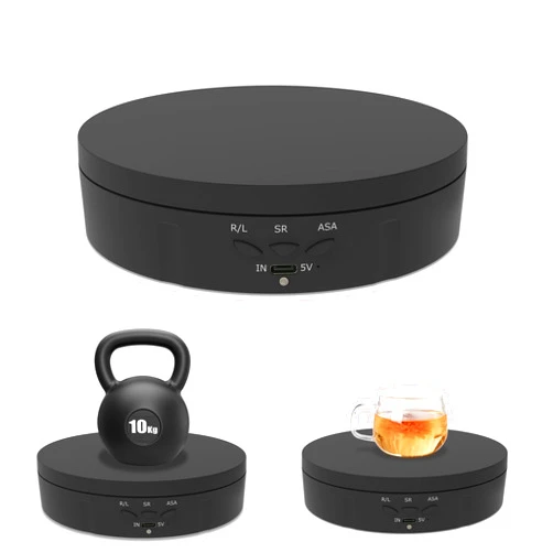 E Eshion Electric Turntable, 360 Degree Adjustable speed Revolving Base for Photography,Jewelry,3D Models,Watch, Battery/USB Power Supply,Motorized Turntable (black 5.74 inches/Load 22LB)