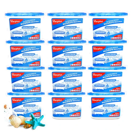 Vacplus Moisture Absorbers 12 Pack, 10.5 Oz, Humidity Absorber Boxes Attracts Extra Moisture from Your Bathroom, Closet, Kitchen, Dehumidifier for Closet (Ocean Scent), Light blue