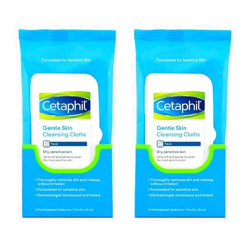 Toeah Cetaphil Gentle Skin Cleansing Cloths, TWO Packs of 25 sheets