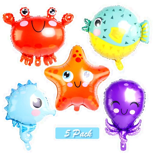HCCY Sea Animal Balloons Foil Mylar Balloons for Baby Shower Themed Party Birthday Decoration Supplies 5PCS