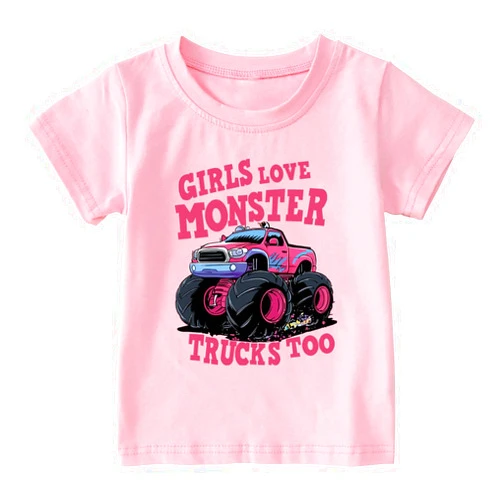 Sineeko Kids Short Sleeve Shirts Toddler Boys Girls Crewneck Tees Curls Monster Truck Raccoon Cute 2-7Years
