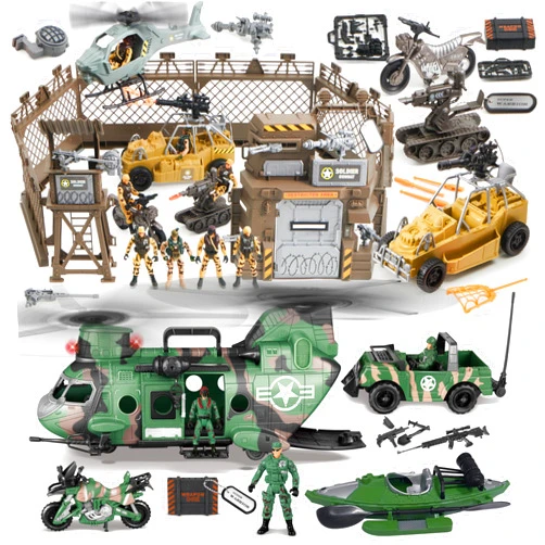 JOYIN Military Toys Set, Boys Military Toys, Including Helicopter with Realistic Light, Sound & Handle, Bruder Trucks, Boat, Motorcycle, Army Men Action Figures and Weapon Gears, Kids Gifts