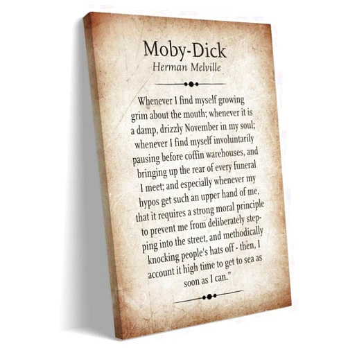 Quwinty Moby-dick Inspirational Quotes Wall Art Prints Vintage Artwork Poster Canvas Paintings for Living Room Decor Bedroom Printed Canvas (12.00''x16.00'',Framed)