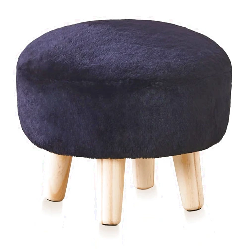 Cpintltr Round Footstool Ottoman Rabbit Wool Mushroom Stool Solid Wood Stool Small Upholstered Ottoman Shoe Changing Foot Stool Step Stool Sofa Footrest Stool for Living Room Bedroom (Black)