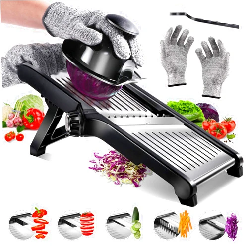 Masthome Professional Mandoline Slicer Stainless Steel Adjustable Blade,Food Cutter for Vegetable Fruit Cheese,Kitchen Food Blade Onion Cutter with Food Holder and Cut Resistant Glove