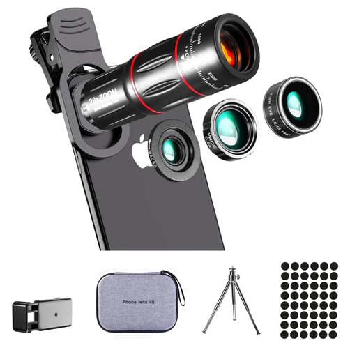 BNIFI Phone Camera Lens Kit Upgraded Version Telephoto 28X Wide Angle 0.6X Macro 20X Fisheye 198° for Most Smartphones (Black)