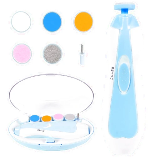 SCAIKTIG Baby Nail Trimmer Electric, Low Noise Newborn Safe Nail Clipper Kit with Light and Replaceable 6 Grinding Heads, Hand-Holding Care Polish and Trim for Infant Toddler Adults Toes Fingernails, Blue