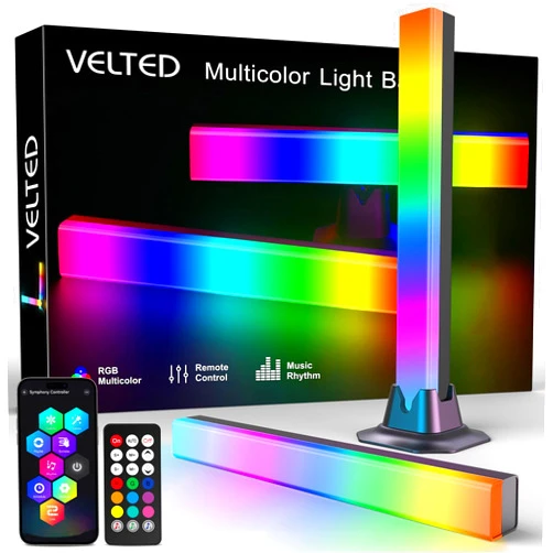 velted RGB Light Bar, Smart Music Sync RGB IC LED Lights Bars, USB Powered Ambient Lighting, Remote Control Color Changing Gaming TV Backlight, for PC Room Monitor Desk