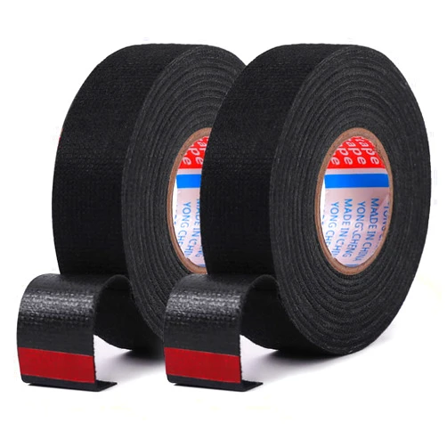 HSTECH 2 Rolls Wire Loom Harness Tape, Speaker Wiring Harness Cloth Tape, Black Adhesive Fabric Tape, for Automobile Electrical Wire harnessing Noise Dampening Heat Proof （15mm X 15m）
