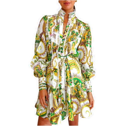 Aox Women Aoxwomens Button Down Shift Swing Dress Ruffle Sleeve Tunic Midi Sundress Pockets Mini Skirt with Waist Strap
