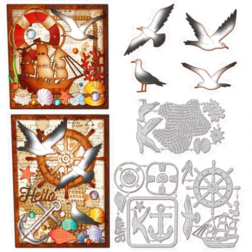 GLOBLELAND Summer Seagull Rudder Cutting Dies for Card Making Fishing Nets Anchor Cut Die for DIY Scrapbooking Journal Embossing Paper Craft Decor