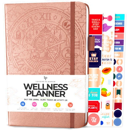 Legend Planner Legend Wellness Planner & Food Journal – Daily Diet & Health Journal with Weight Loss, Measurement & Exercise Trackers – Lifestyle & Nutrition Diary – Lasts 6 Months, A5 size – Rose Gold
