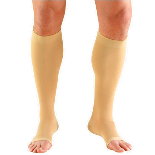 Truform 15-20 mmHg Compression Stockings for Men and Women, Knee High Length, Open Toe, Beige, Large
