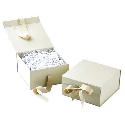 Hallmark Medium Gift Boxes with Bow and Shredded Paper Fill, Pack of 2 (Antique White 8 inch Box) for Weddings, Bridal Showers, Graduations, Birthdays, Bridesmaids Gifts, All Occasion