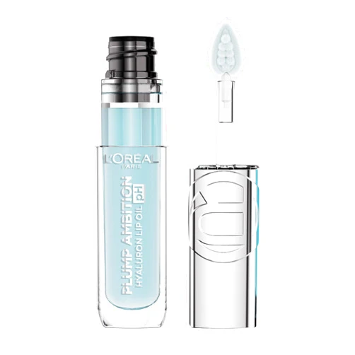 L'Oreal Paris Plump Ambition pH Hyaluron Lip Oil, Color Shifting Lip Tint with 24HR Hydration, Volumizing Shine and Lasting Color, 010 pH Cristal Ice