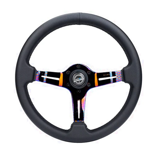 NRG Innovations NRG-ST-010MC-PR Light Weight Gaming Steering Wheel: Splitz- Made with Perforated Leather, Light Weight Composits and Neochrome Spoke with Slits