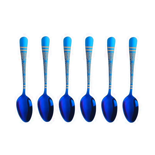 BISDARUN Blue Unique Pattern Design Coffee Espresso Spoons Mini, Mingcheng Stainless Steel Small Teaspoons Silverware Set of 6, BISDARUN 5.5 Inches Food Spoons for Demitasse Dessert Tea