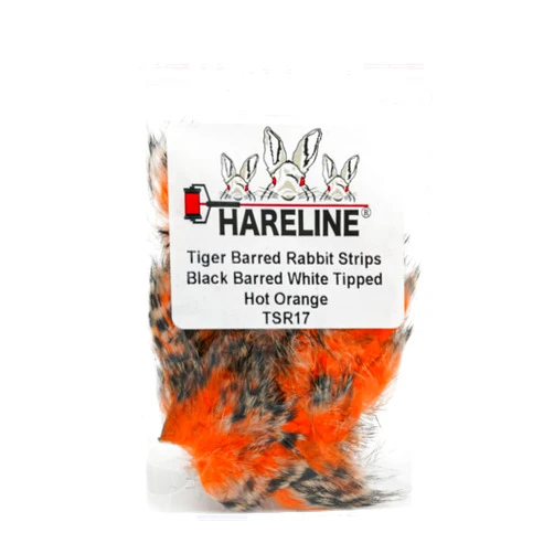 Hareline Dubbin Inc Hareline Dubbin Tiger Barred Rabbit Strips - Black Barred White Tipped Hot Orange