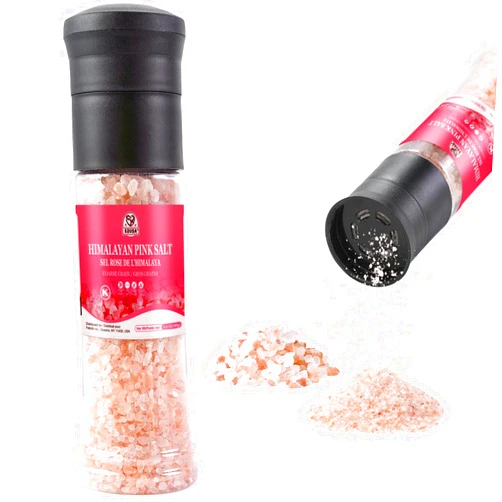 52USA Himalayan Pink Salt Grinder Set, 13.4oz (380g) Coarse Salt, Refillable Grinder Shakers with Adjustable Coarseness