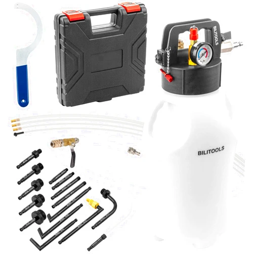 BILITOOLS Transmission Fluid Transfer Pump Air Operated, 8L (2.1 Gallons) Automatic Pneumatic Vacuum Oil Fluid Extractor Dispenser ATF Refill Kit with 15 ATF Adapters