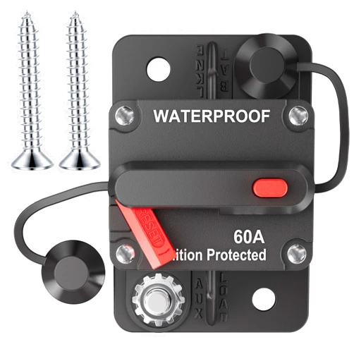 Oyviny 60 Amp Circuit Breaker for Overload Protection 12-48V DC, Waterproof Surface Mount Marine Breaker