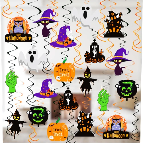 Yoqipati 50Pcs Halloween Ceiling Decorations Hanging Swirls Foil Streamers Ghost Pumpkin Witches Foil Ceiling Streamers for Halloween Party Decorations