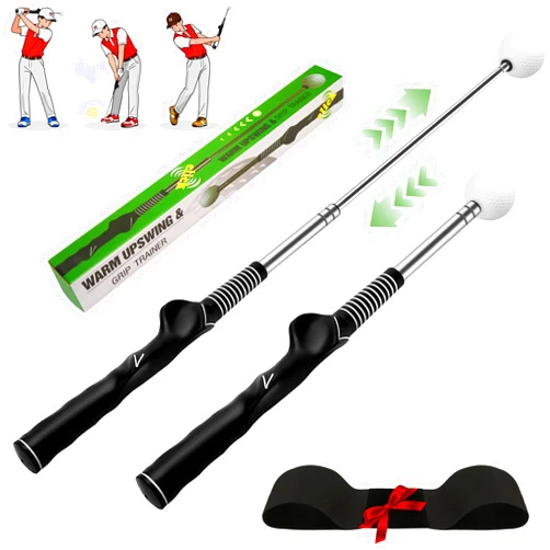 MJDYTYT Retractable Golf Swing Trainer with Arm Band - Click Stick Golf Training Aid, Right/Left -Handed Golf Swing Practice Stick for Chipping & Hitting, Portable Indoor Outdoor Golf Practice Stick