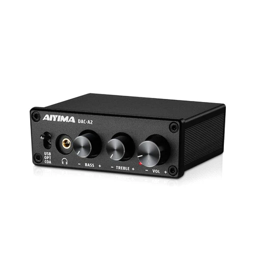 AIYIMA DAC-A2 Headphone Amplifier DAC with Bass Treble Controls PC-USB/Optical/Coaxial Inputs, RCA/3.5mm Headphone Ouput Digital to Analog Desktop Audio Converter 5V 24Bit 192kHz
