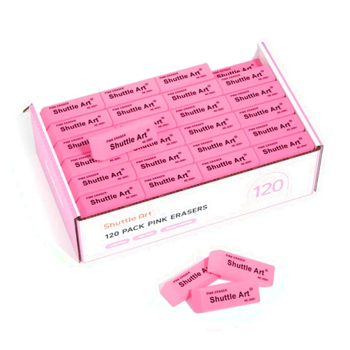 Shuttle Art Pink Erasers, Shuttle Art 120 Pack Pink Erasers Bulk for School, Office, Latex-Free Soft Erasers for Kids, Teachers as School Supplies