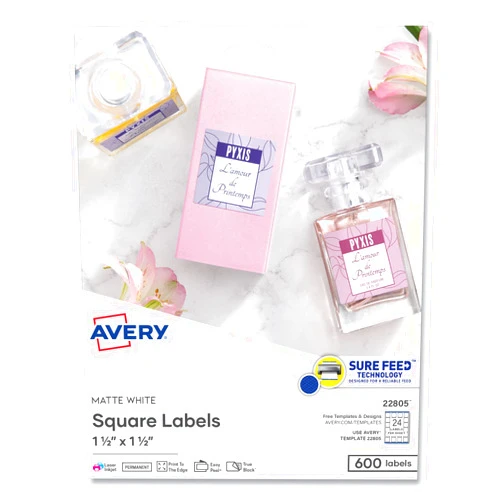 Avery 22805 Square Permanent Labels, 1-1/2-Inch x1-1/2-Inch, 600/PK, WE