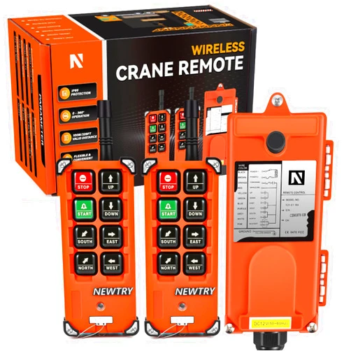 NEWTRY Wireless Crane Remote Control 8 Buttons 12V 2 Transmitters Industrial Channel Electric Lift Hoist Wireless Switch Receiver (2 Transmitters + DC 12V Receiver)