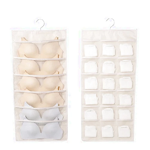 OKUZIEKY Hanging Closet Organizer,Room Organization and Storage for Pantry, Bras, Socks,UnderwearJewelry,Stockings (Beige(6+18) pockets)