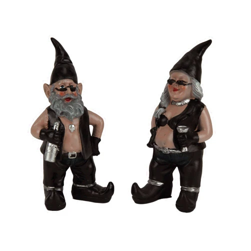 Zeckos Gnoschitt and Gnofun 7.5 Inch High Motorcycle Gnomes Resin Yard Art Statues Funny Bikers Garden Gnome Weather Resistant Lawn Decor or Tabletop Figurines