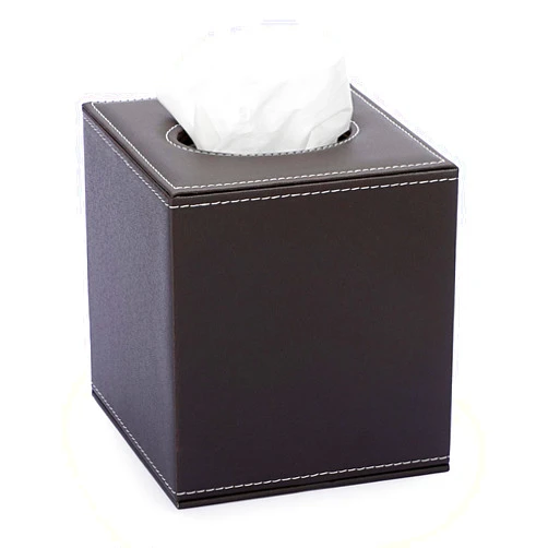 Sumnacon Square Leather Tissue Box Cover - Stylish Cube Tissue Box Holder with Magnetic Bottom, Decorative PU Tissue Box for Vanity Dresser Night Stand Table Countertop Home Office Car, Brown