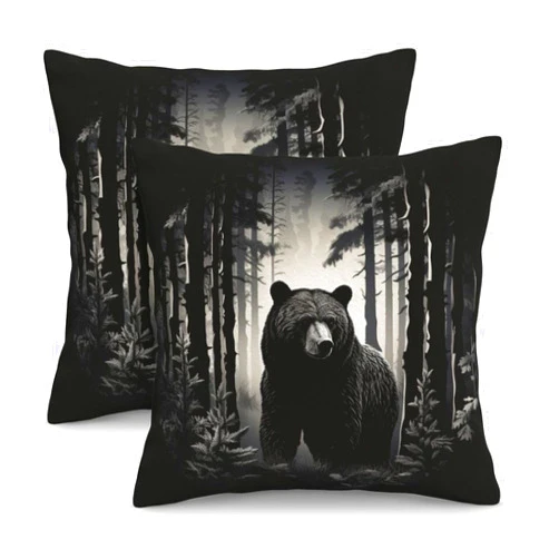 Famame Decorative Pillow Covers Set of 2 Black Bear Night Trees Throw Pillows Cover 18x18 inch Square Pillowcase Couch Cushion Cases for Sofa Living Room Bedroom Home Decor