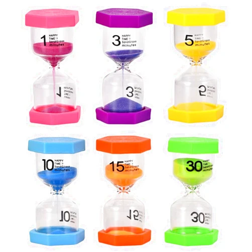 Rumcnjen Sand Timer 6 Colors Hourglass 1/3/5/10/15/30 Minutes Sandglass Timer Sand Clock for Kids Games Classroom Kitchen Home Office Decoration and Toothbrush Timer (Pack of 6)